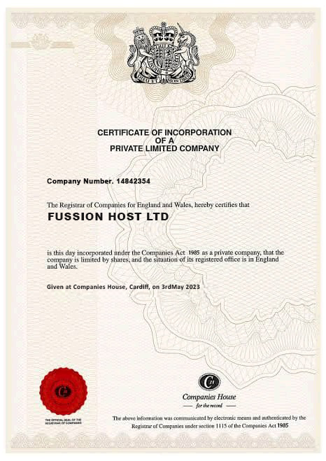 Certificate of Incorporation — Fussion Host Ltd